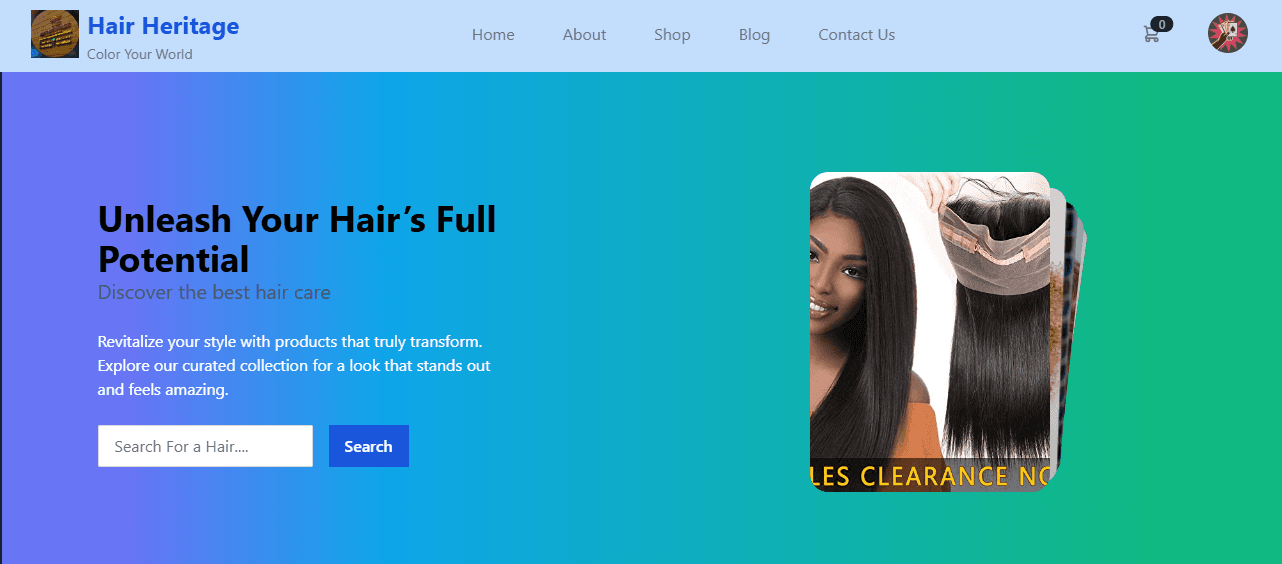 Screenshot of E-commerce Hair Products